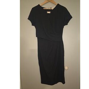 Aisize Vintage Redefined Black Sheath Dress Midi Keyhole Gold Bar Womens M